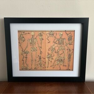 Japanese Skeletons Framed Print 15x12 Kyosai Manga Edo Japan Halloween Wall Art